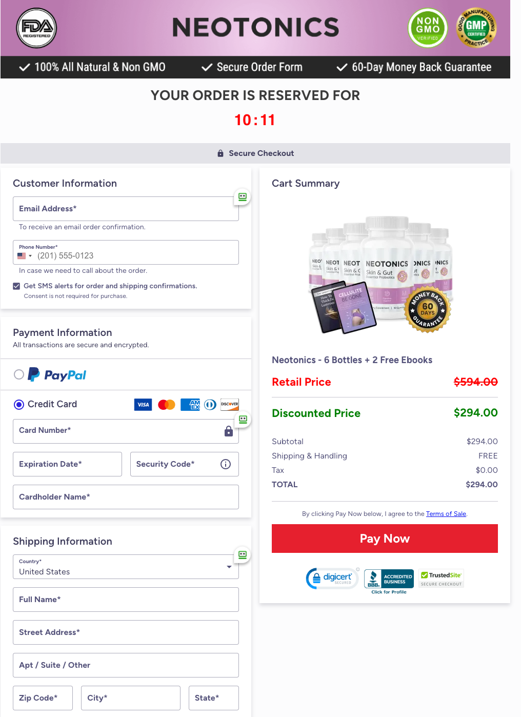 Neotonics Official Website Secure Order Page